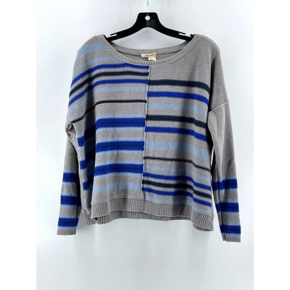 Dkny Sweaters - DKNY Women's Gray Striped Knit Baggy Sweater Long Sleeve Size Medium Boho